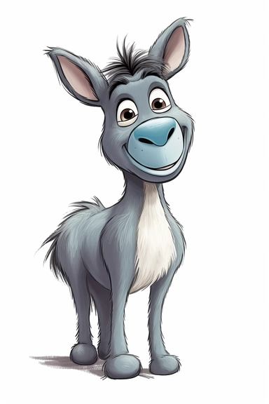 pixar Donkey clipart, simple line art, isolated on white background, color image, full body, stroke line art, 8k
