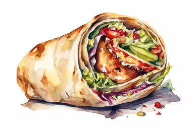watercolor burrito clipart, HD, isolated white background, spaced out