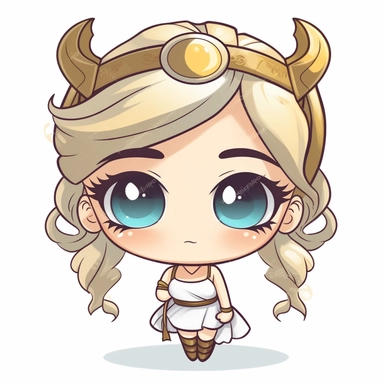 chibi greek goddess Artemis crescent MOON ON FOREHEAD clipart cartoon