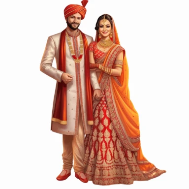 indian wedding clipart,cartoon art [full body] [hyper Real] [dress set]