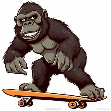 clipart of a cartoon gorilla riding a skateboard