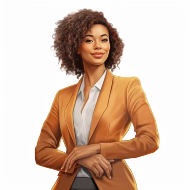 realistic illustration of African American woman in a leadership position: Illustrate a clipart portraying an African American woman in a leadership role, such as a CEO, manager, or community leader, to represent empowerment, influence, and inspiration. clipart, isolated on white background, 4K