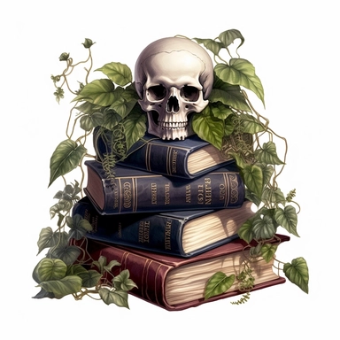 clipart, acrylic, skulls, books and ivy