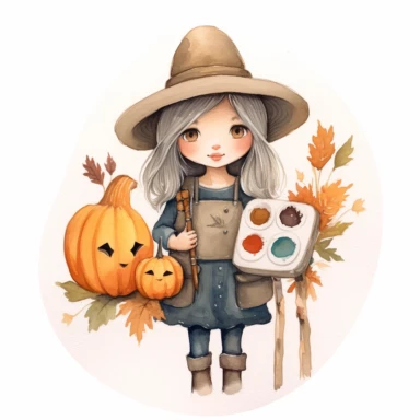 instagram influencer pilgrim, folk art, watercolor, clipart elements, kawaii, white background, dustin nguyen