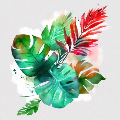 leave, lovely looking, vibrant colors, include green, summer vibe, 4k, professional sketch, water colors, clipart, solid background