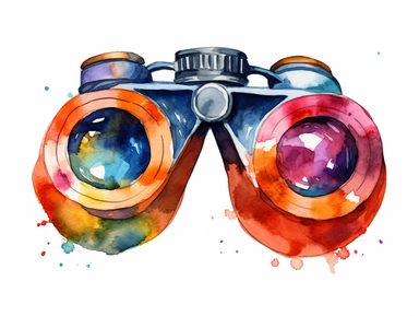 Watercolor clip art on white background, binoculars Clipart, high-resolution image with vibrant and true-to-life colors, isolated