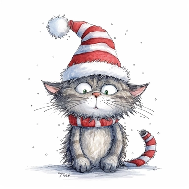 Axel scheffler illustration style Christmas cat, high definition, 8k, insanely detailed, fine detail, sharp focus, illustration, white background, isolated clipart vector