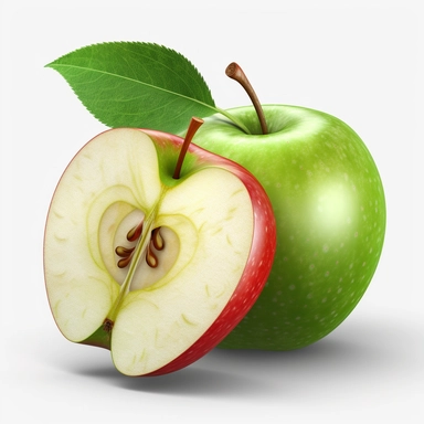 the cut apple is photorealistic, clipart