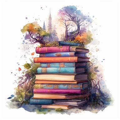 one pile of enchanting books that reveal fantastical and magical worlds when their covers are opened Watercolour Fantasy Books clipart