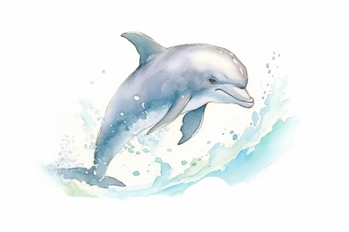 Clip art of dolphin, simple, White margins around the image, drawn by Helen Beatrix Potter, easy to crop image, white background