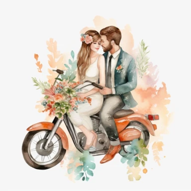 realistic just married couple watercolor clipart single design, 8k