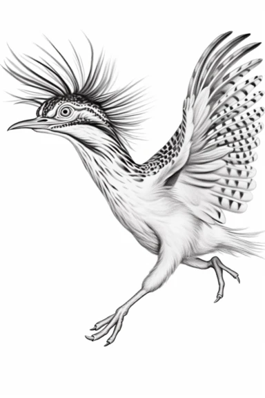 a road runner, running really fast,background is a blur, cartoon, funny, clipart, white background, no color only coloring page for adult, clean line art, no black shading, no text.