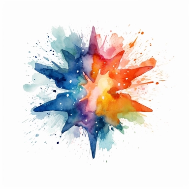 watercolor clipart, one individual star, exploding , white background