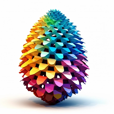 clipart of geometric 3D pinecone, matrix code, intricate, vibrant chakra colors, sacred geometrical patterns, on white background