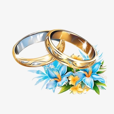 Design clipart of decorative wedding rings, showcasing their classic and elegant design ,Classic Weeding ,Weeding on the beach, Watercolor, Detailed, sweet, majestic, high resolition, transparent background, no captions