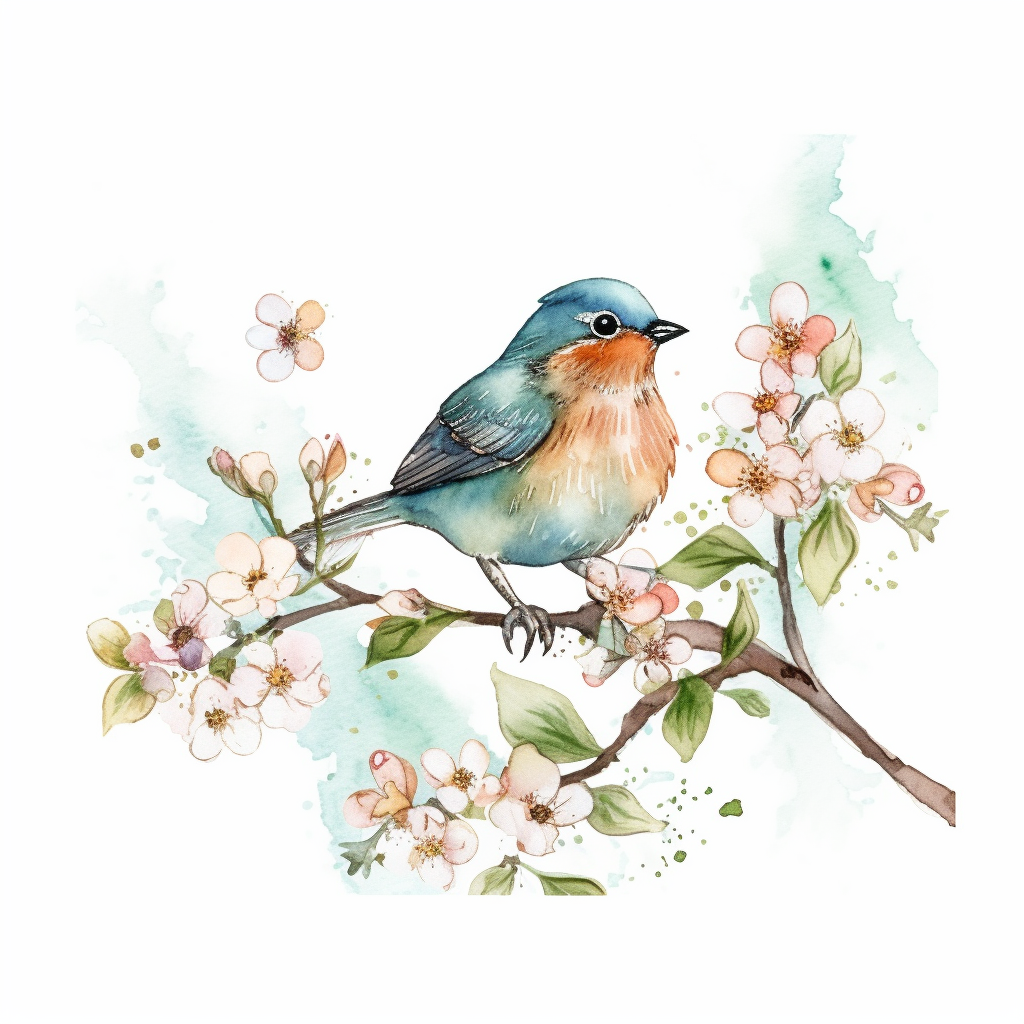 one watercolor clipart bird on a white background, in the style of ...