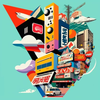 Creative graphic design, design, Jpop culture, Geek on in Akihabara, collage, clipart, graphic, illustrations, 16K