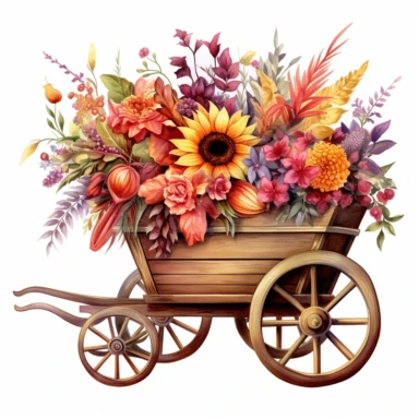 floral wheelbarrow watercolor clipart 7, in the style of h.n. werkman, wlad safronow, wilhelmina weber furlong, detailed, naturalistic charm, colorful arrangements, industrial themes