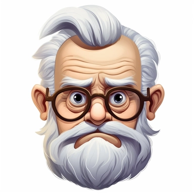 funny Grumpy Grandpa face Clipart, white hair, white background