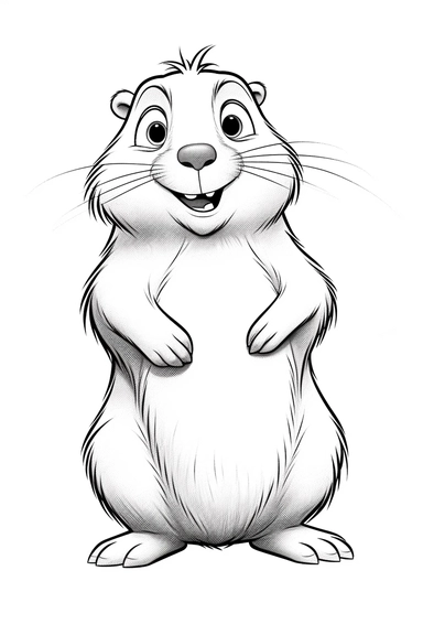 pixar Beaver clipart, simple line art, monocromatic, isolated on white background, color image, full body, stroke line art, for toddler coloring, 8k