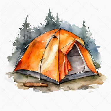 watercolor clipart of camping tent with transparent background