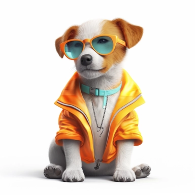 A cute and adorable Jack Russell puppy dressed in vibrant spring clothes and sporty sunglasses is pictured in this image. The level of detail is insane, with every hair and fold in the fabric meticulously rendered to perfection. The puppy stands out against an all-white clipart background, making him the center of attention. The image is so realistic, you can almost feel the soft fur and hear the pup's playful barks. Cinematic lighting enhances the overall beauty of the image, making it a true m