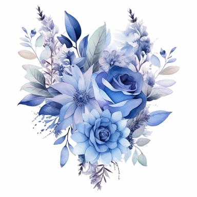a collection of premade watercolor floral bouquet in blue, designed as clipart for various purposes including weddings, featuring intricate and delicate flower arrangements, weddings design graphic, vector, contour
