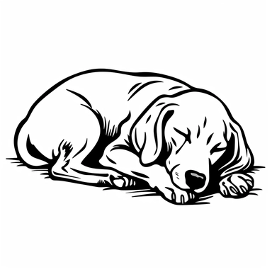 simple monochrome outline of a sleeping Vizsla dog, cute, clipart