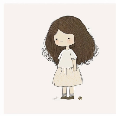 clipart , minimal simple cute girl kid Bohemian style ,white background ,no text ,without border