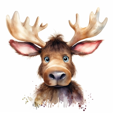cute watercolor moose clipart, white background