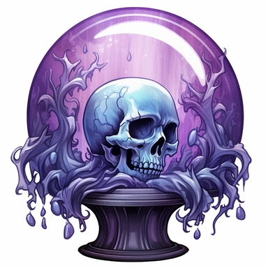 mystical crystal ball, Halloween, folk art, watercolor, clipart elements, smooth gradients, black contour outline, ultra detailed, white background, super clear, high quality