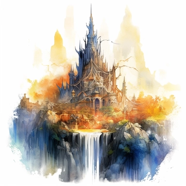 watercolor, elven city, elven realm, clipart