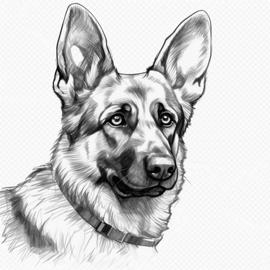 German Shepherd clipart no background, white, black, svg, sketchbook,free lines, on paper