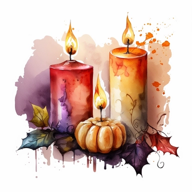 halloween candles water color and hyperrealistic. white background. no tags. CLIPART