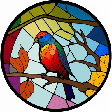 Exotic Bird Colorful Stained Glass Circle Clipart,