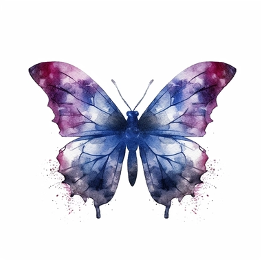 Clipart of grunge butterfly in the style of watercolour, white background, clean outline, individual, magical, enchanted,
