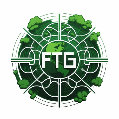 FTG, logo, ecological, cyber, green, connectivity, cartoon, clipart, symmetric, white background