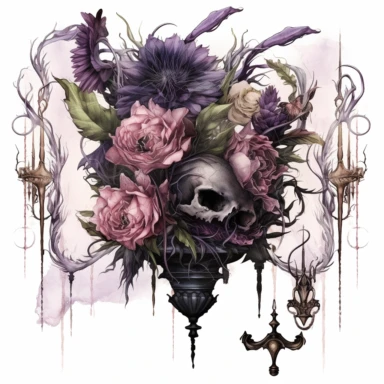 Step into a world where the ethereal beauty of watercolors meets the dark allure of Gothic aesthetics. Create an extraordinary collection of Gothic floral arrangements in clipart form, each brushstroke capturing the delicate balance between light and shadow. Infuse the artwork with elements inspired by Gothic literature and art, intertwining roses, thorns, and dark foliage with intricate details like antique keys, winding vines, and elegant candelabras. Choose a vivid color palette that juxtapos
