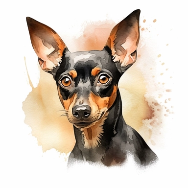 Toy Manchester Terrier dog, water color style, clipart, white background