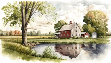 Beautiful landscape scene in Indiana. highly detailed watercolor clipart.
