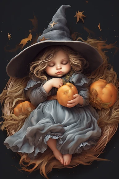 clipart, realistic newborn witch, pastel colors, vintage style
