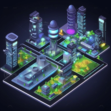 isometric perspective, game sprite, futuristic city park concept, gaming asset, sci-fi, fun, creative, cartoon, clipart, hyper-detailed, black background,