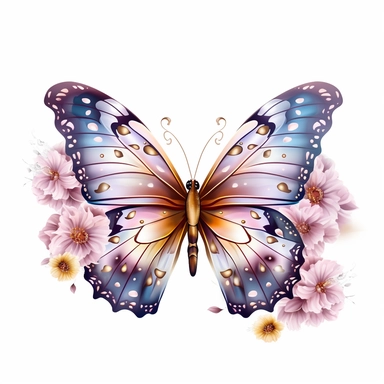 pastel color butterfly with a thick golden glittery border butterfly sitting on flowers, HD, Clipart
