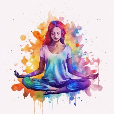 beautiful watercolor clipart about meditation awakening, chakras, affirmations. vibrant color. 8k, 4d, high definition. Make it with no background for vector use.