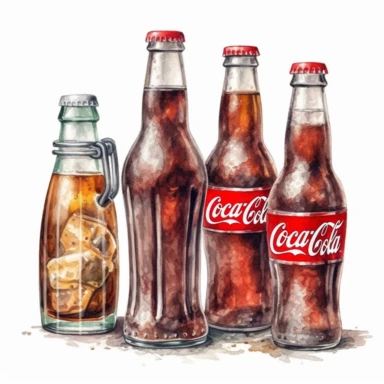 watercolor coca cola soda drink mc donad's style clipart set isolated in white background