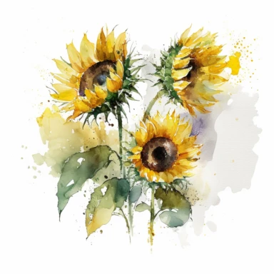 A captivating clipart rendition of watercolor sunflowers against a pristine white backdrop, their vibrant blooms emanating a sense of unbridled joy and optimism, each delicate petal a brushstroke of hope and inspiration, a visual symphony of warmth and purity, inviting the viewer to immerse themselves in the beauty of nature's creation, a clipart design that captures the essence of serenity and simplicity, destined to breathe life into digital projects with its emotional allure and timeless char