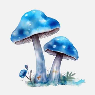 Blue magic mushrooms, clipart, white background, alpha png, painterly style