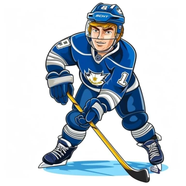 clipart of hockey player, white background, characiture