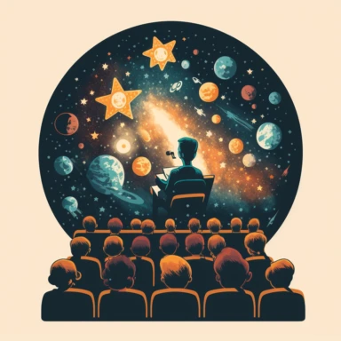 University lecture among stars, clipart