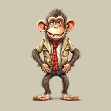 humorous funny monkey, caricature, full body, hand draw Illustration clipart, 4K, extremely detailed